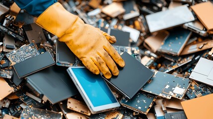 Recycling Electronic Waste for a Sustainable Future - Workers Extracting Precious Metals like Gold and Copper in a Modern E-Waste Facility