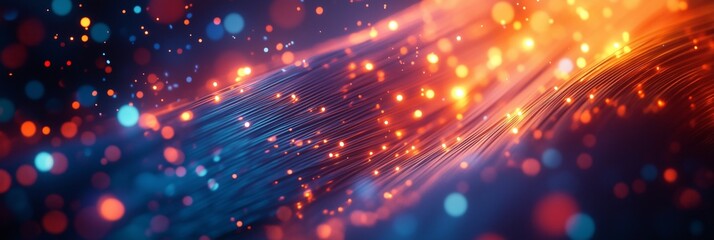 Obraz premium Fiber optic cables glowing with data flowing through them, representing the advanced technology of fiber internet.