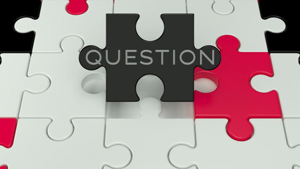 question Puzzle jigsaw cover close fixed solving problem business decision difficulty white bright 3d render text