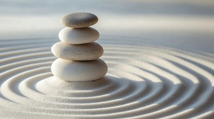 Real balanced stones stack sand calm environment.