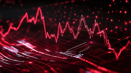 Fototapeta premium Dynamic red line graph representing data trends on a dark background.