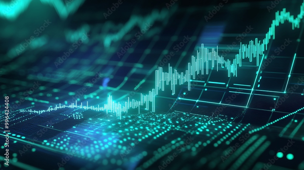 Aufkleber dynamic stock market data visualization with green and blue lines on a digital interface, reflecting