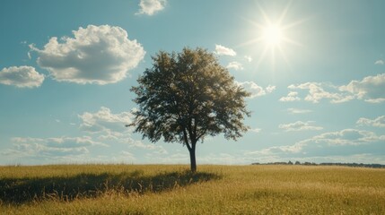 Obraz premium Lone Tree in Grassy Field