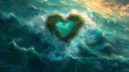 Fototapeta premium Heart-Shaped Island Paradise Digital Art