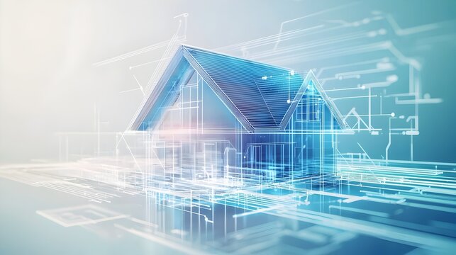 Abstract Arrows Flowing Through House Blueprint Concept for Efficient Airflow and Energy Savings
