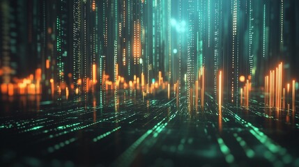 Futuristic data landscape with glowing lines and particles, representing digital connections and information flow.