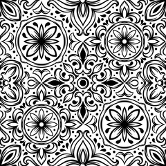 Portuguese ceramic tile pattern. Mediterranean traditional ornament. Italian or spanish majolica.