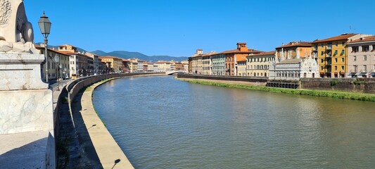 The waterfront of Arno in Pisa, Italy. June 27, 2024.