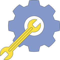 A wrench and gear symbolizing mechanical work, repair, and engineering.