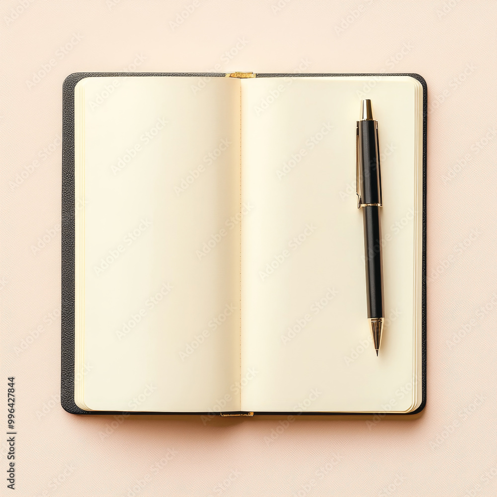 Poster a minimalist notebook and pen are elegantly arranged on soft surface, inviting creativity and reflec