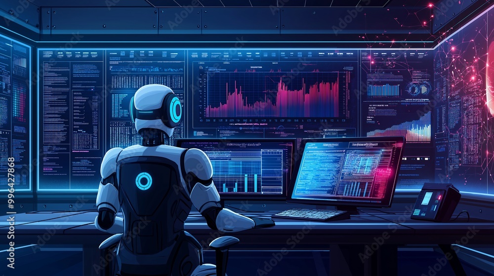 Poster ai robot assisting data analysis digital art