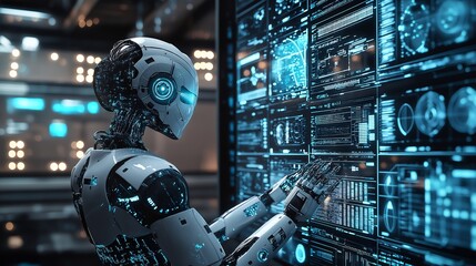 Fototapeta premium AI Robot Assisting Data Analysis Digital Art