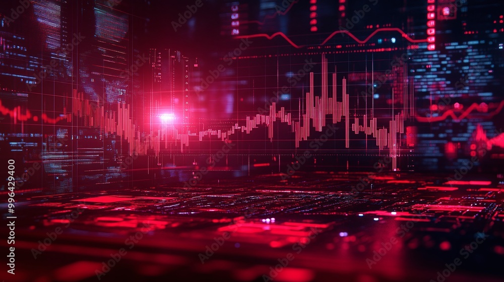 Aufkleber futuristic data visualization with red and blue hues, representing digital analytics and information