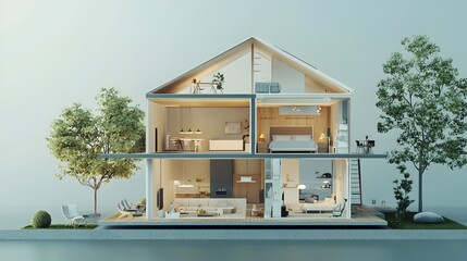 Cross-Section of a House Highlighting Airflow and Ventilation System Design