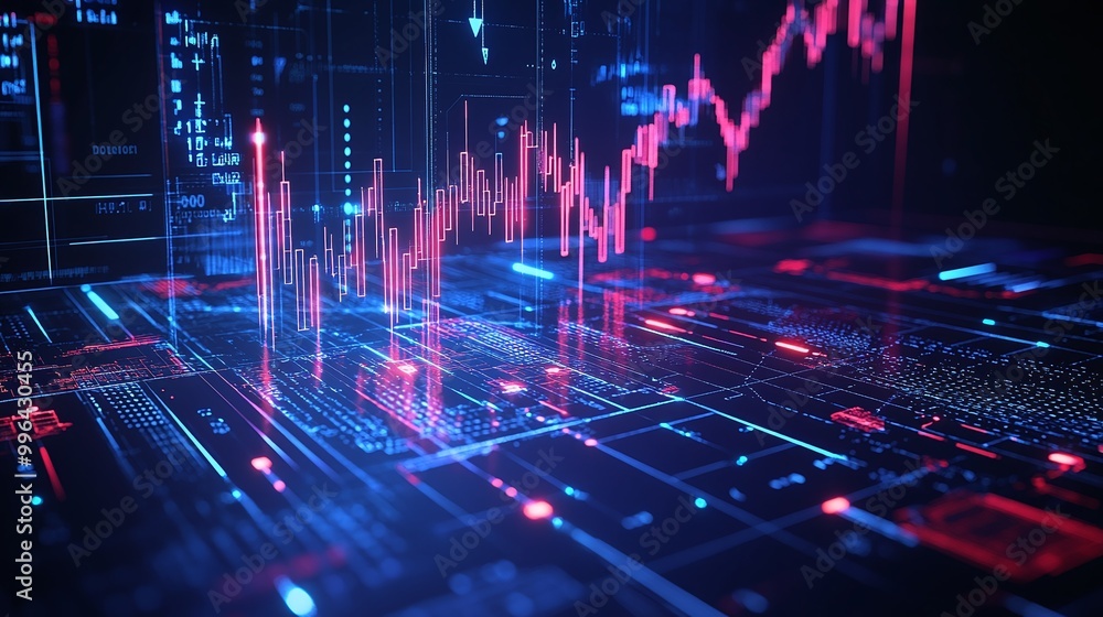 Aufkleber futuristic data visualization with vibrant graphs and digital elements on a dark background, represe