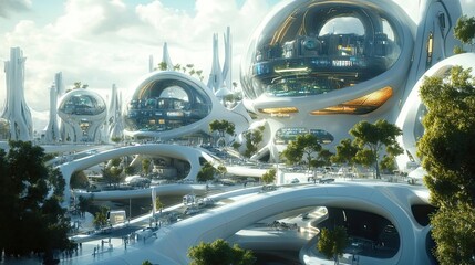 AI urban design, futuristic infrastructure, advanced technology, holographic interfaces