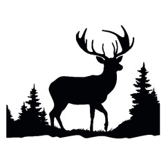 Wild Stag Silhouette Vector Illustration Transparent Background