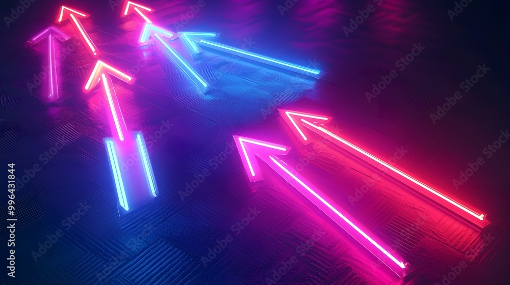 Poster luminous directional arrows symbolizing dynamic choices and paths