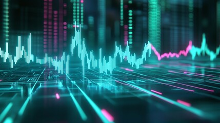 Futuristic digital data flow with colorful graphs and charts representing information analysis.