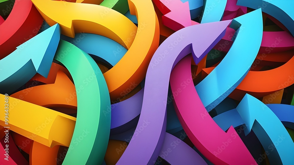 Poster colorful overlapping arrows symbolizing complex decision process