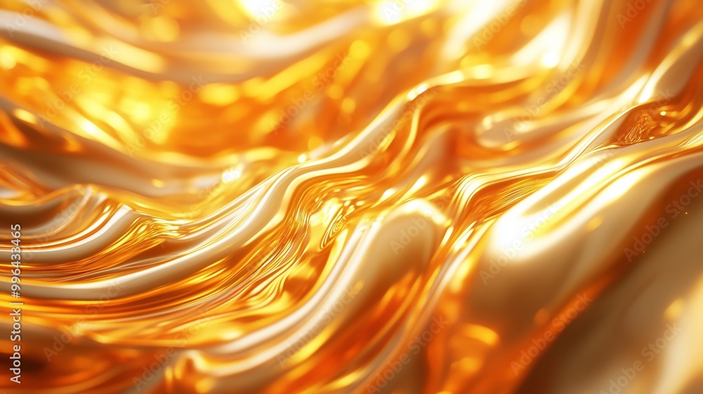 Poster 3d render, abstract background with golden liquid waves in the style of a golden texture