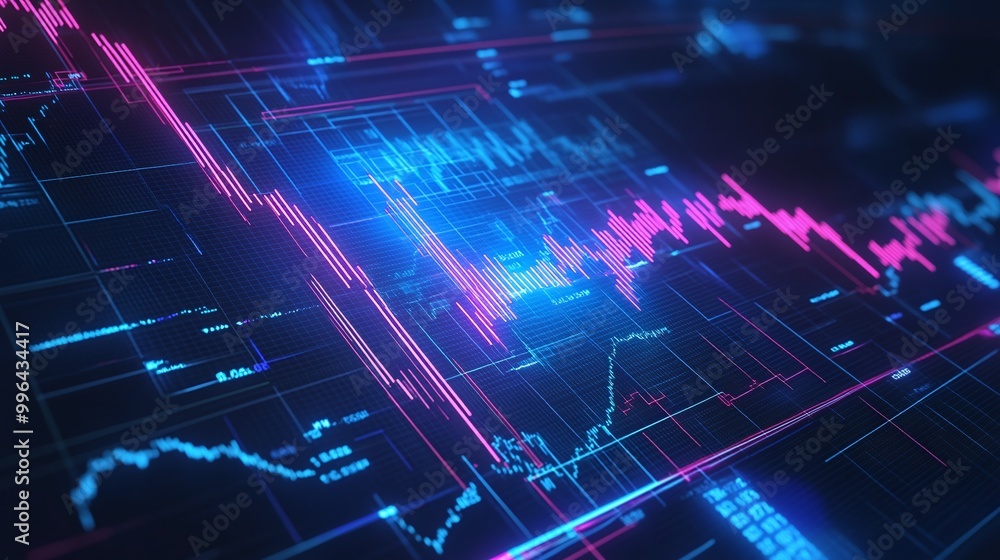 Poster futuristic digital graph displaying dynamic trends in technology with vibrant colors and intricate p