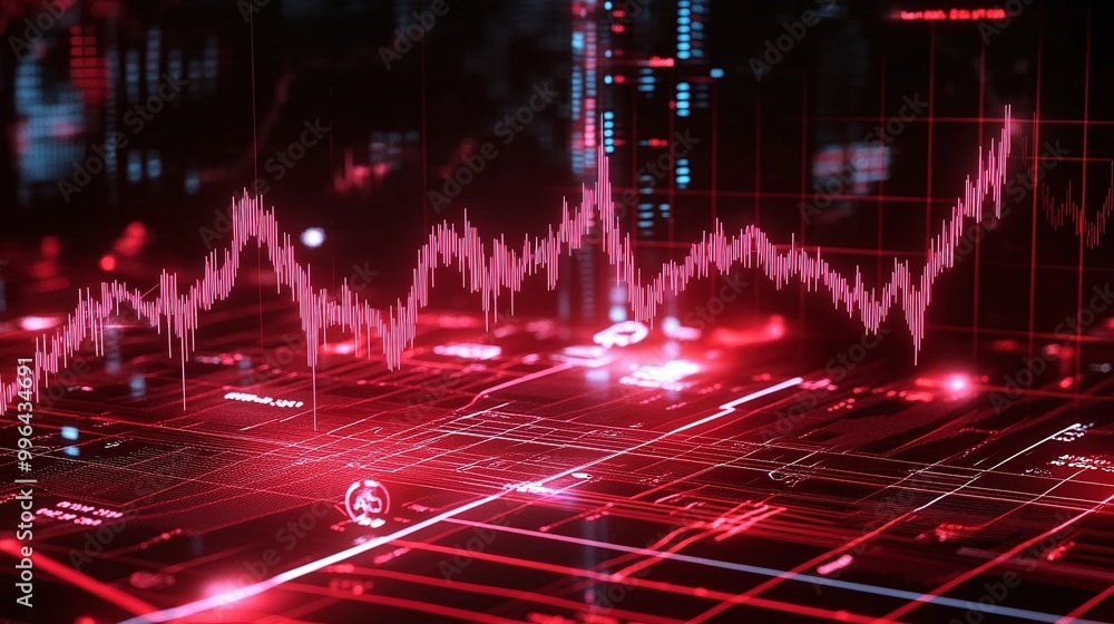 Poster futuristic digital graph representing data analysis on a glowing interface.