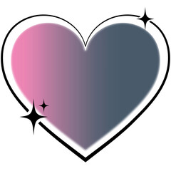 Y2k heart. Gradient aesthetic sticker with stars on orbits. Soft glow effect with aura. Cute smooth futuristic vector collection.

