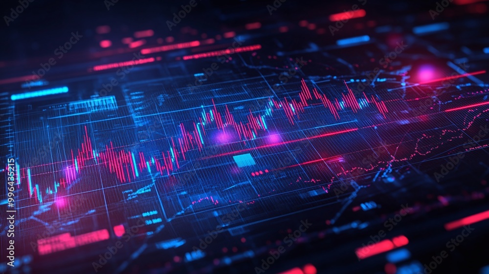 Poster futuristic digital graph with vibrant colors showcasing data trends and insights in a high-tech envi