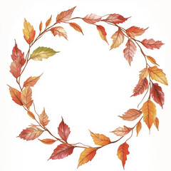 Watercolor autumn leaf wreath frame on white background