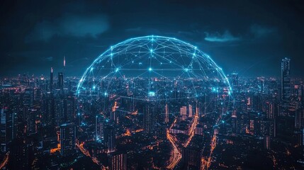 Obraz premium AI urban environment, digital networks, futuristic design, holographic society