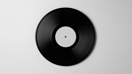 Black vinyl record on a clean white background, perfect as a mockup template for design presentations or album covers.