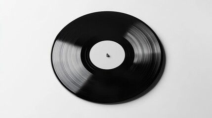 Black vinyl record on a clean white background, perfect as a mockup template for design presentations or album covers.