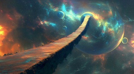 Conceptual Bridge Connecting Two Cliffs Digital Painting