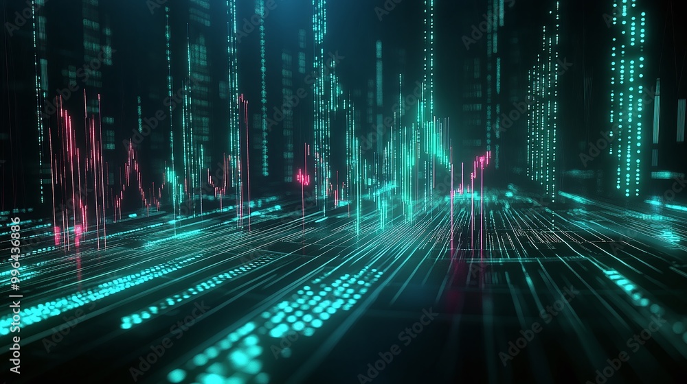 Poster futuristic digital landscape with glowing data streams in vibrant colors. perfect for tech-related p
