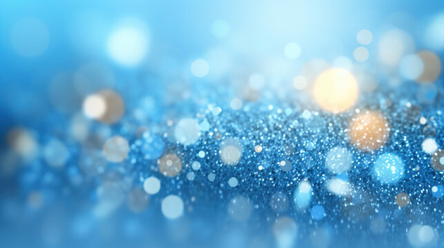 Blur bookeh silver lights or flashes on a light blue color background