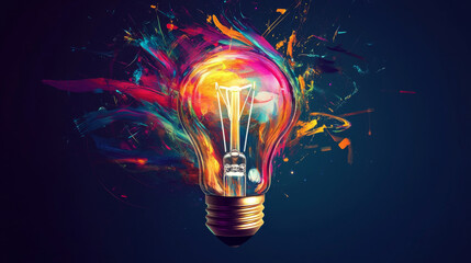An abstract lightbulb composed of swirling colors and geometric forms, symbolizing the conception of an abstract idea