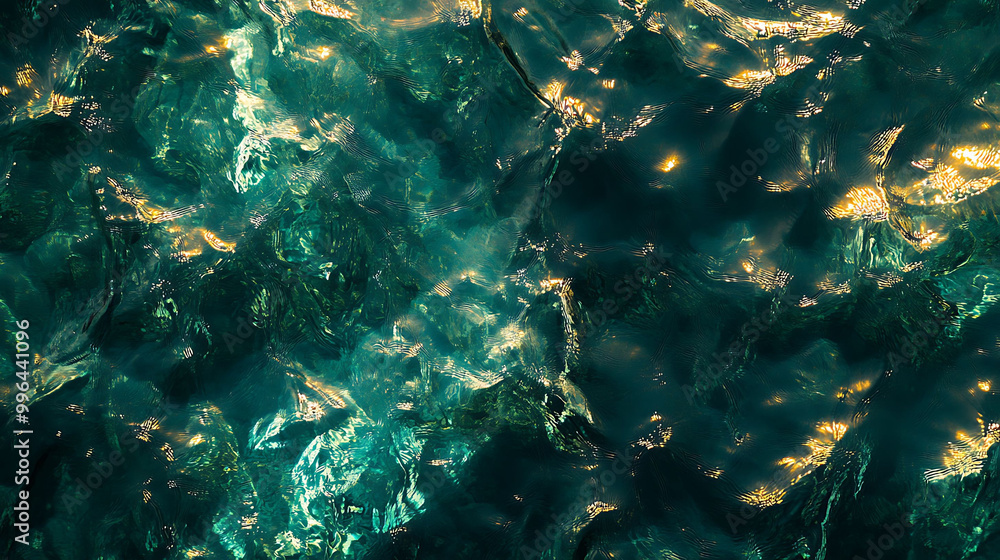 Poster abstract close-up view of rippling water with sunlight reflecting on the surface.