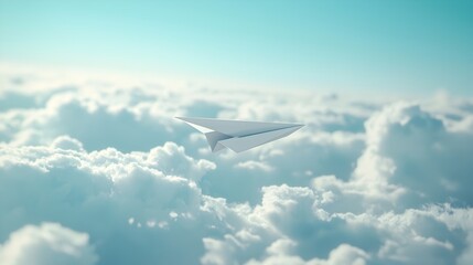 Fototapeta premium White Paper Airplane Soaring Through the Air in Mid-flight Symbolizing Imagination and Freedom