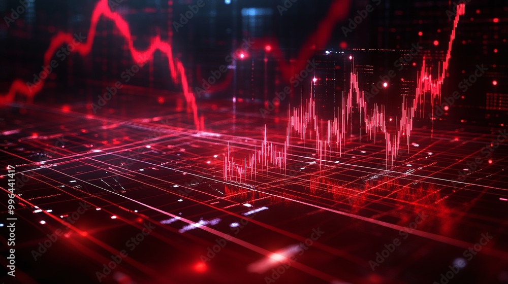 Aufkleber red digital financial graph displaying fluctuating data trends on a futuristic background.