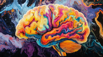 Obraz premium An abstract portrayal of a brain with vibrant colors and patterns, visualizing the intricate process of abstract thinking