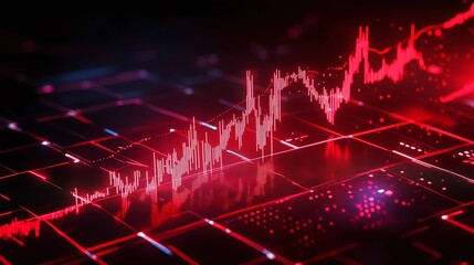 Red stock market graph with digital elements showing a trend in financial data against a dark background.