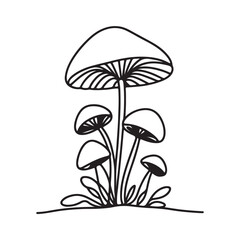 single one line mushrooms silhouette on white background
