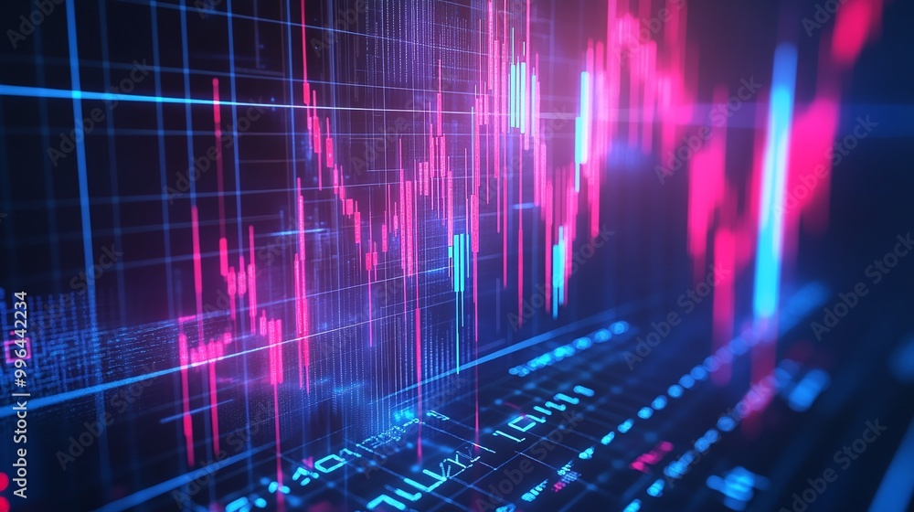 Aufkleber vibrant data visualization showing a digital stock market graph with bright colors and fluctuating l