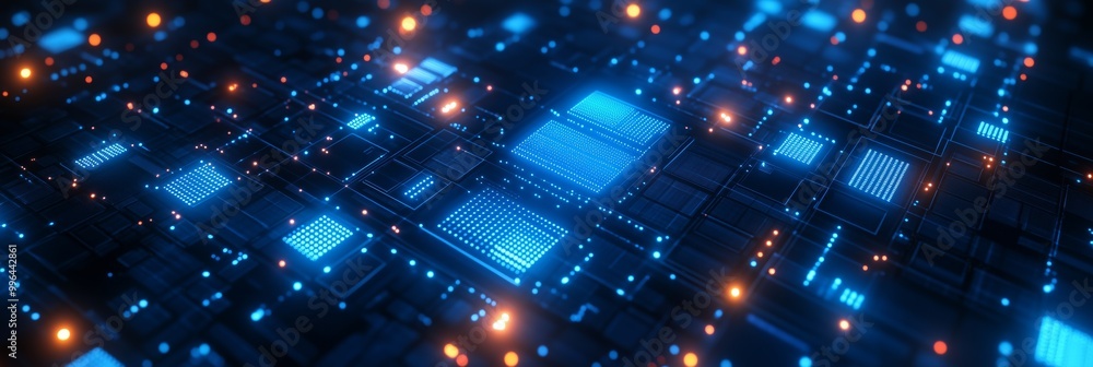Aufkleber abstract digital background with blue glowing elements and square patterns representing technology i
