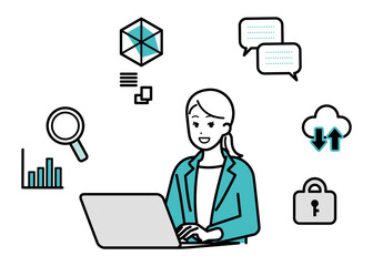 Illustration of business person woman operating a computer.