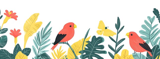 A vibrant and colorful illustration of the Amazon rainforest