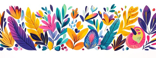 A vibrant and colorful illustration of the Amazon rainforest