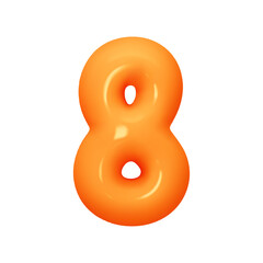 Number 8. Eight Number sign orange soft color. Realistic 3d design in cartoon balloon style. Isolated on white background. vector illustration