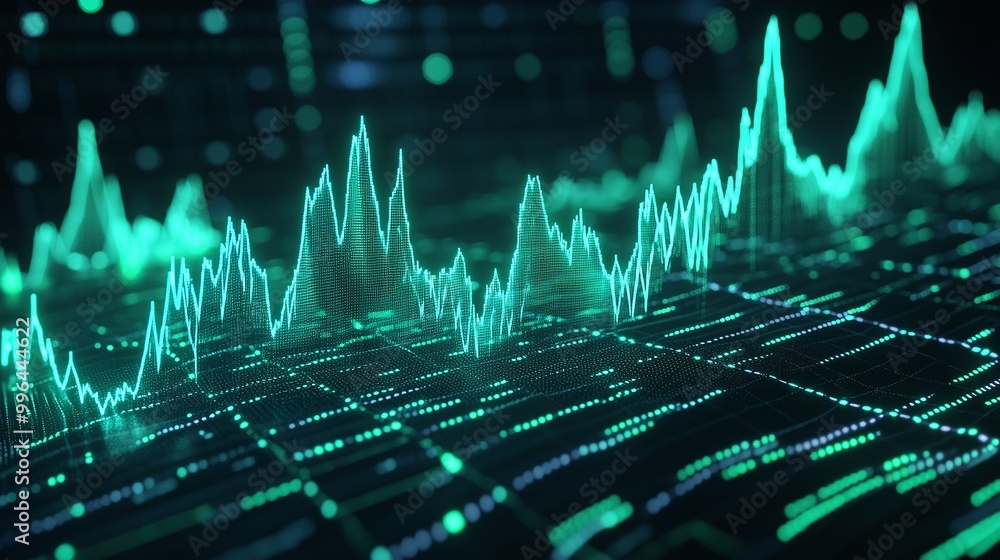 Aufkleber vibrant green data visualization representing fluctuating statistics in a digital environment.
